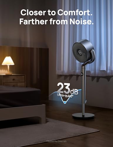 Dreo Standing Fan, 120°+120° Smart Oscillating Floor Fans with Wi-Fi/Voice Control, 80 ft Fan For Bedroom, DC Motor Quiet Fans, adjustable height, 8 Speeds, 6 Modes, 12H Timer, Office, Room