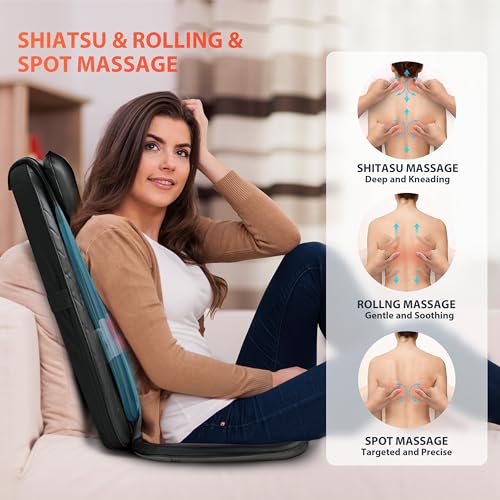 CuPiLo Shiatsu Back Massager with Heat, Deep Tissue Massage Chair Pad, Back Support Inflatable Flap Chair Massage Seat Cushion, Seat Massage Pad for Chair, Stress Relief, Ideal Gifts for Her,Him