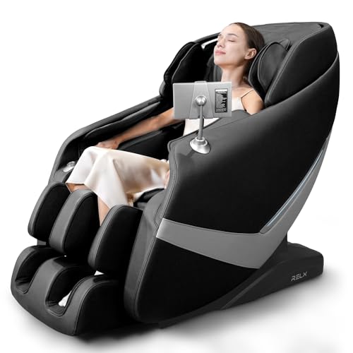 RELX Massage Chair Full Body, Zero Gravity Shiatsu Massage Chair with SL Track, Yoga Stretching, Foot Rollers, Waist Heating, AI Voice Control and Bluetooth (Venus Pro Black)