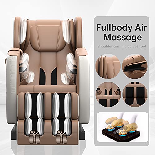 SMAGREHO 2022 Full Body Electric Zero Gravity Shiatsu Massage Chair with Back Heating and Foot Roller for Home and Office (Khaki)