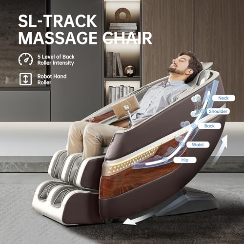Real Relax Massage Chair Full Body, SL Track Zero Gravity Shiatsu Massage Recliner with APP Control, Favor 08 Brown