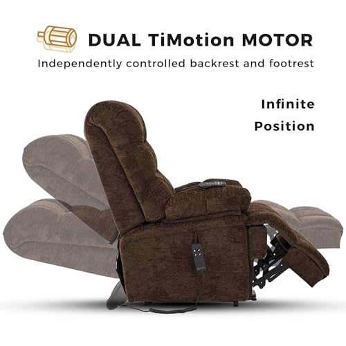 Irene House Big Man Power Lay Flat Lift Recliner Extra Large Oversized Wide Heat Massage Dual Motor Recliners for Elderly Overstuffed Electric Chairs,9205(Chenille Brown)