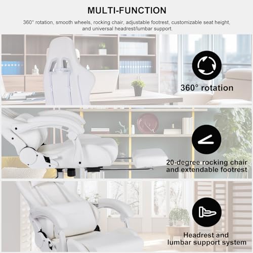 Gaming Chair,Office Chair,Computer Chair,Ergonomic Desk Chair,Massage Chair, Gamer Chair for Home,360°- Swivel seat,Linkage armrest,High Back,Classic,Present(White)