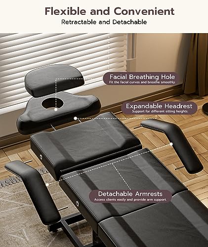 Icoget Fully Electric Esthetician Bed Tattoo Chair Bed, 3 Motor Facial Bed for Client, Professional Beauty Bed Spa Chair Massage Table for Lash Extensions, All Remote Control, Black
