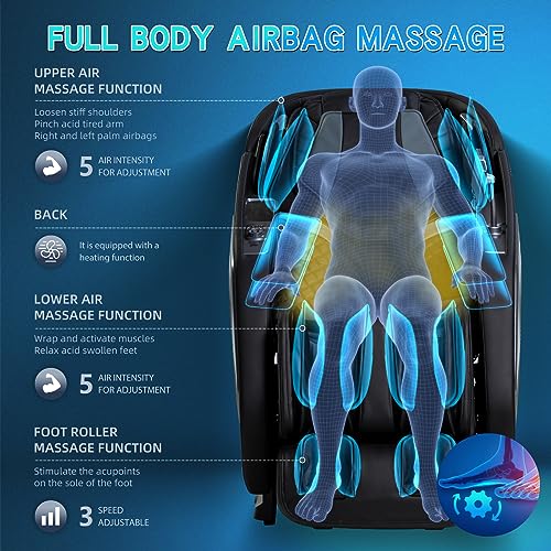 RelaxRelife Full Body Zero Gravity Massage Chair with Body Scan 4D Intelligent Shiatsu Strecth Massage, Back/Leg Heated with AI Voice Control Bluetooth Speaker Airbags SL Track Massage Black