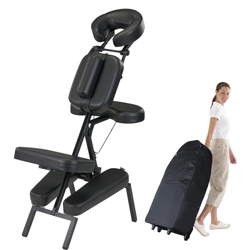Master Massage Apollo Extra Large Size Portable Massage Chair-Lightweight Aluminum Tattoo Foldable-Sitting Posture Folding Massage Chair-with Larger Cushions and Wheels Bag-in Black