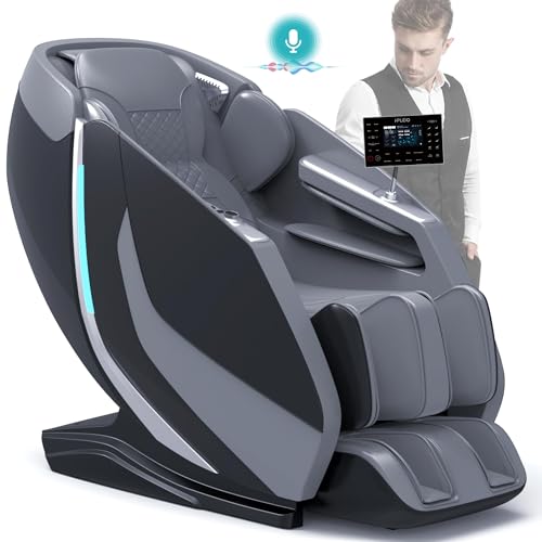 PUDO 2024 4D Massage Chair Full Body|Zero Gravity Shiatsu Massage Chairs Recliner with AI Voice with Heated SL Track Bluetooth Speaker Airbag Yoga Stretch, Foot Roller Auto Legrest (BlackGrey)