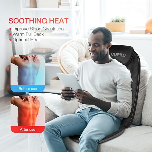 CuPiLo Shiatsu Back Massager with Heat, Deep Tissue Massage Chair Pad, Back Support Inflatable Flap Chair Massage Seat Cushion, Seat Massage Pad for Chair, Stress Relief, Ideal Gifts for Her,Him
