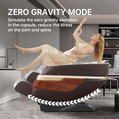 Real Relax Massage Chair Full Body, SL Track Zero Gravity Shiatsu Massage Recliner with APP Control, Favor 08 Brown