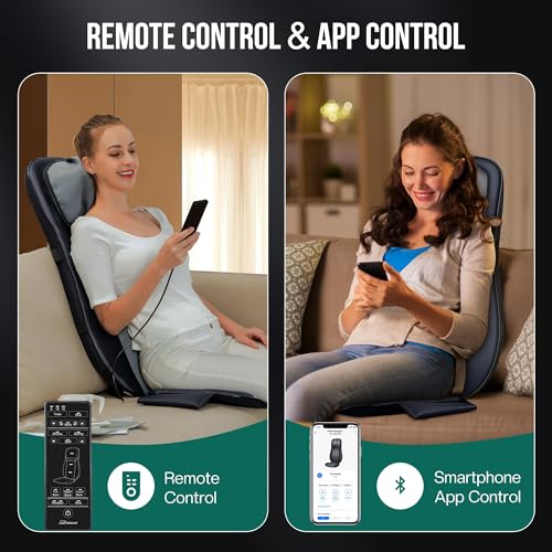 Snailax Shiatsu Neck Back Massager with Heat, APP Control, Full Body Massage Chair Pad with Adjustable Height, Deep Kneading & Rolling Massage Seat Cushion for Back Pain, Seat Chair Massager, Gifts