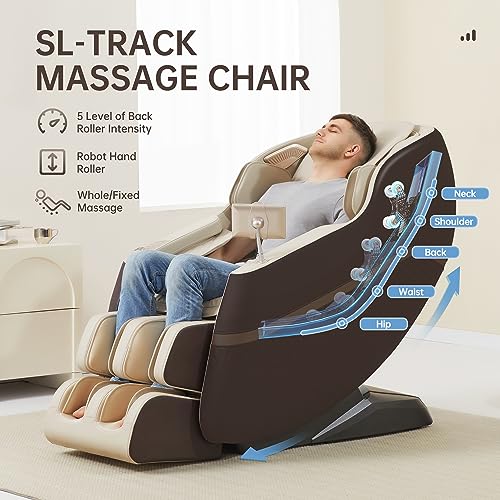 Real Relax Massage Chair, SL Track Full Body Zero Gravity Massage Recliner with Yoga Stretch APP Control, Favor 07 Brown