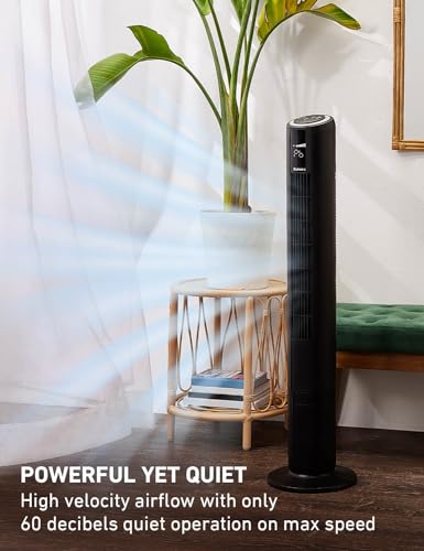 HOLMES 42" SmartConnect WI-FI Digital Tower Fan, ClearRead Display, Alexa Voice Control, 90° Oscillation, 5 Speeds, 4 Modes, 8-Hour Timer, Home, Bedroom or Office, Remote Control, Matte Black