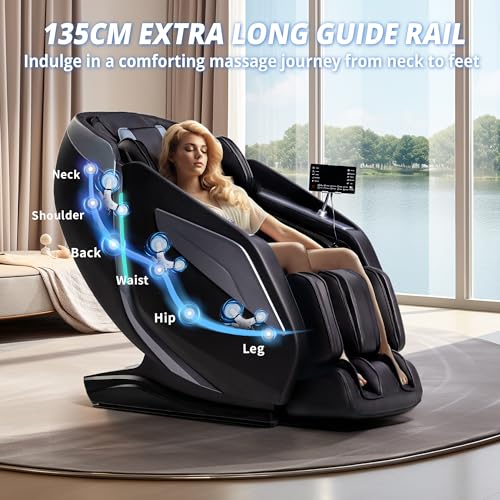 HealthRelife 4D Massage Chair Full Body Zero Gravity Full Body SL Track Intelligent Voice Control Bluetooth Speaker with Heated, Black