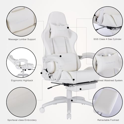 Gaming Chair,Office Chair,Computer Chair,Ergonomic Desk Chair,Massage Chair, Gamer Chair for Home,360°- Swivel seat,Linkage armrest,High Back,Classic,Present(White)