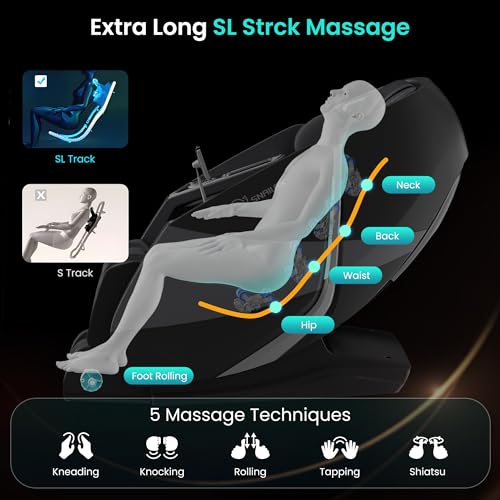Snailax 4D Massage Chair Full Body, Zero Gravity, SL Track Shiatsu Massage Recliner Chair, 15 Auto Programs, Compression, Rolling, Kneading, Graphene Heating,Stretch,Body Scan,Foot Roller Massage