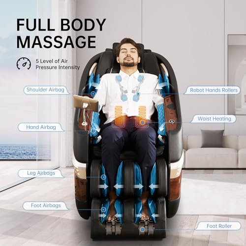Real Relax Massage Chair Full Body, Zero Gravity SL-Track Shiatsu Recliner with Heat Yoga Stretch Bluetooth Foot Roller, F8