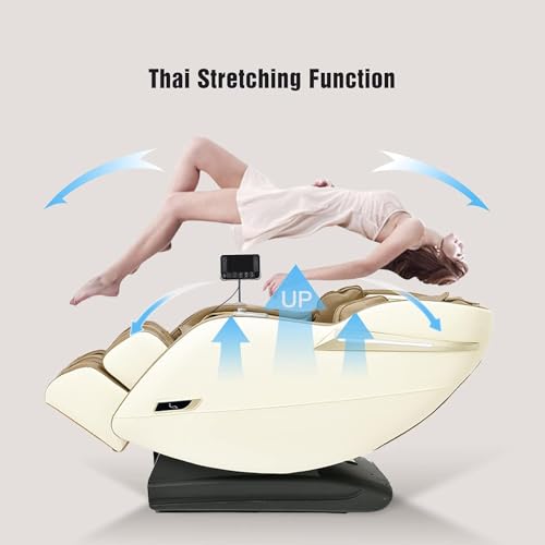 CYBERIX 2024 3D Massage Chair Full Body, Zero Gravity Shiatsu Massage Chair Recliner Extendable Footrest, Yoga Stretch, Waist Heat,SL Track Massage Chair (Beige)