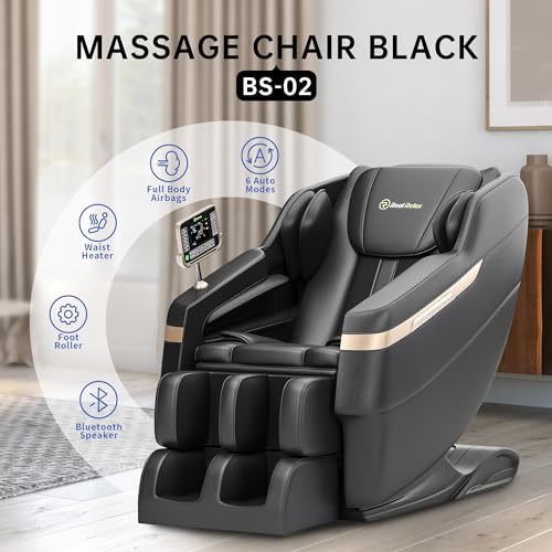 Real Relax Full Body Massage Chair, Zero Gravity Mode, Deep Tissue Massage Chair, Foot Massage, 8 Fixed Massage Roller, LCD Touch Screen, Waist Heater, Bluetooth, Suitable for 5.1-5.7Ft Height, Black