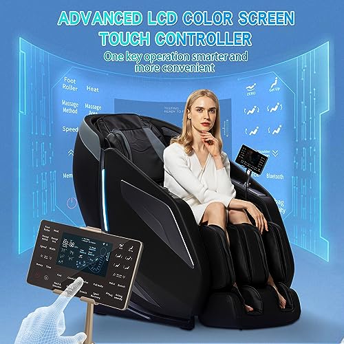 RelaxRelife Full Body Zero Gravity Massage Chair with Body Scan 4D Intelligent Shiatsu Strecth Massage, Back/Leg Heated with AI Voice Control Bluetooth Speaker Airbags SL Track Massage Black