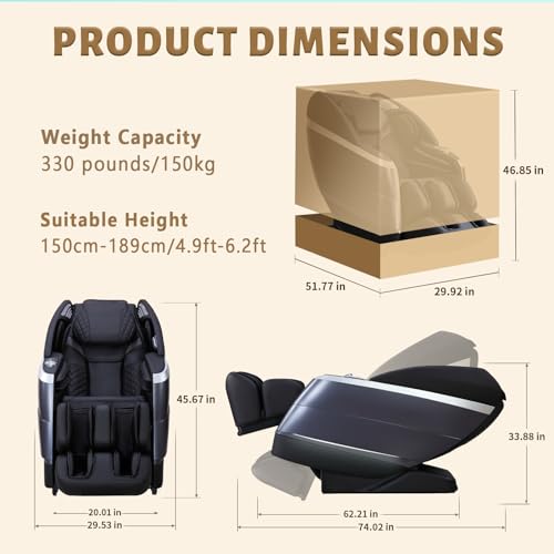 HealthRelife 4D Massage Chair Full Body, 166° Flexible Track, 18 Modes Massage, 11 Massage Technique, 36 Airbag Massage, with Yoga Stretch, Foot Massage, Zero Gravity Massage Recliner（Black）