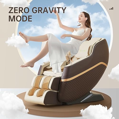 Real Relax Massage Chair, SL Track Full Body Zero Gravity Massage Recliner with Yoga Stretch APP Control, Favor 07 Brown