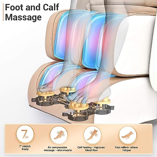 Mazzup Massage Chair Full Body with Heat, Full Body Zero Gravity Shiatsu Massage Chair, Kneading Massage Chair Recliner with SL-Track, Foot Massage, Bluetooth, USB Charging Port MU313 (White)