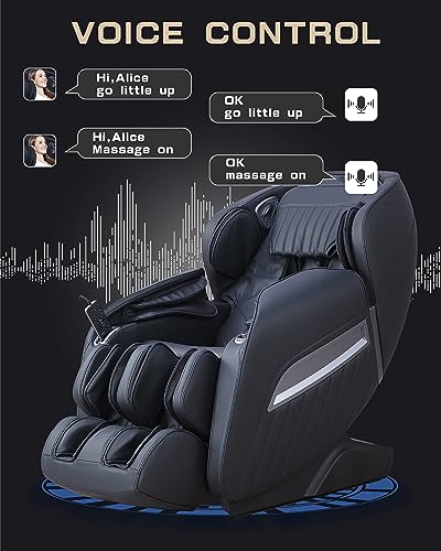 HealthRelife Massage Chair Full Body Recliner, with Heat Zero Gravity Air Pressure SL Track Intelligent Voice Control Airbags, Foot Roller Bluetooth Speaker Space-Saving Gift Mother's Day, Black