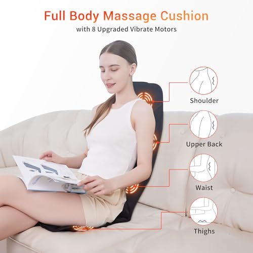 Back Massage Chair Pad, Back Massager with Heat for Pain Relief, Foldable Chair Massager for Full Body Massage, Deep Tissue Vibration Seat Massage Cushion with 2 Adapters, Gifts for Men & Women