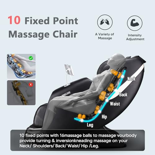 BOSSCARE Zero Gravity Massage Chair, Voice Control Full Body Airbag Massage Recliner with Back Heating, Electric Extendable Footrest, Foot Roller, Bluetooth Speaker, Touch Screen for Family & Friends