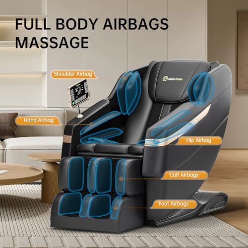 Real Relax Full Body Massage Chair, Zero Gravity Mode, Deep Tissue Massage Chair, Foot Massage, 8 Fixed Massage Roller, LCD Touch Screen, Waist Heater, Bluetooth, Suitable for 5.1-5.7Ft Height, Black
