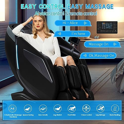 RelaxRelife Full Body Zero Gravity Massage Chair with Body Scan 4D Intelligent Shiatsu Strecth Massage, Back/Leg Heated with AI Voice Control Bluetooth Speaker Airbags SL Track Massage Black