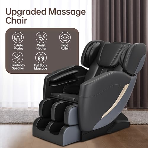 SMAGREHO 2024 Massage Chair, Full Body Zero Gravity Massage Chair with 8 Fixed Massage Rollers, 6 Auto Modes, Waist Heated, Bluetooth Speaker, Black and Gray