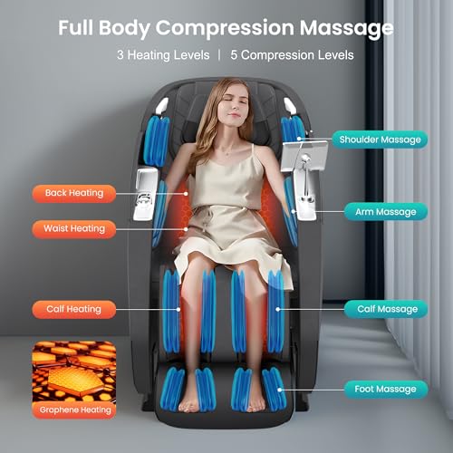 Snailax 4D Massage Chair Full Body, Zero Gravity, SL Track Shiatsu Massage Recliner Chair, 15 Auto Programs, Compression, Rolling, Kneading, Graphene Heating,Stretch,Body Scan,Foot Roller Massage