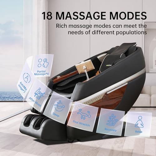Real Relax Massage Chair Full Body, Zero Gravity SL-Track Shiatsu Recliner with Heat Yoga Stretch Bluetooth Foot Roller, F8