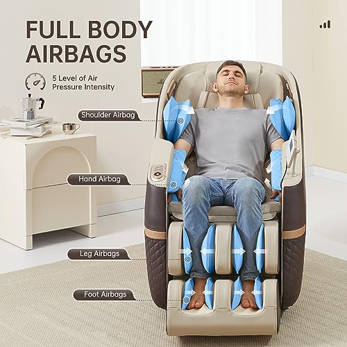Real Relax Massage Chair, SL Track Full Body Zero Gravity Massage Recliner with Yoga Stretch APP Control, Favor 07 Brown