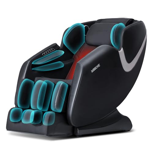 BOSSCARE Massage Chair Recliner with Zero Gravity, Full Body Airbag Easy to Assemble with Bluetooth Speaker, Foot Roller Black