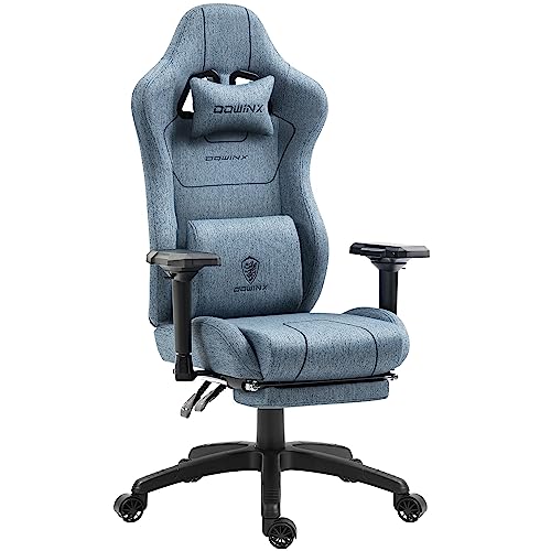 Dowinx Gaming Chair Tech Fabric with Pocket Spring Cushion, Ergonomic Computer Chair with Massage Lumbar Support and Footrest, Comfortable Reclining Game Office Chair 300lbs for Adult, Blue