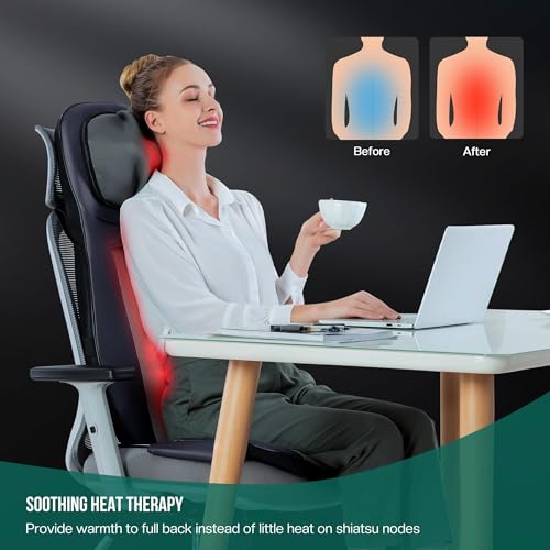 Snailax Shiatsu Neck Back Massager with Heat, APP Control, Full Body Massage Chair Pad with Adjustable Height, Deep Kneading & Rolling Massage Seat Cushion for Back Pain, Seat Chair Massager, Gifts