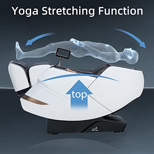 MassaMAX 2024 4D Massage Chair, Full Body Recliner with Zero Gravity, Electric Extendable Footrest, Deep Yoga Stretch, AI Voice Control, Automatic Body Scan, Foot Rollers, and Heat (Space White)