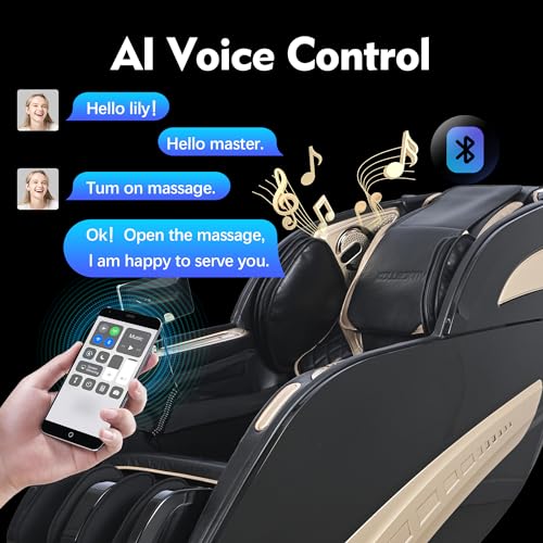4D AI Voice Massage Chair, Full Body Zero Gravity SL-Track Shiatsu Massage Recliner Chair with Heat Body Scan Foot Roller,Bluetooth for Home, Office, Best Gifts for Dad