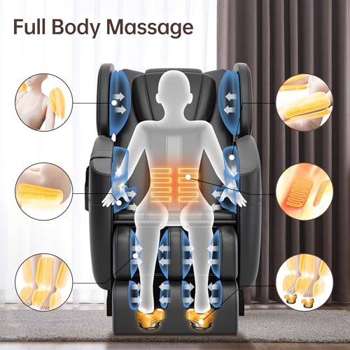 SMAGREHO 2024 Massage Chair, Full Body Zero Gravity Massage Chair with 8 Fixed Massage Rollers, 6 Auto Modes, Waist Heated, Bluetooth Speaker, Black and Gray