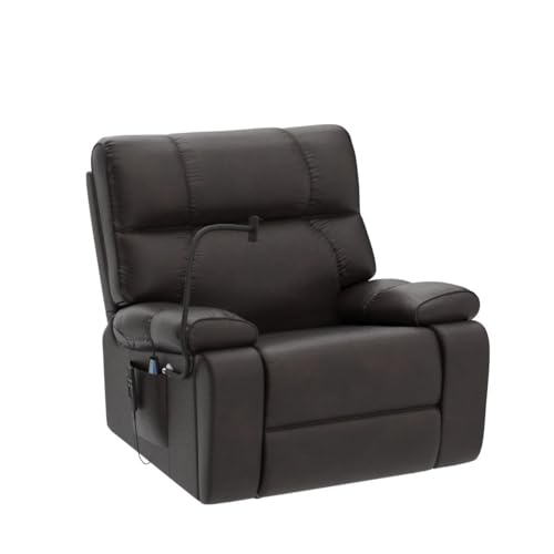 Large Dual Motor Lay Flat Lift Recliner Chair with Cup Holder and Adjustable Phone Holder for Elderly, Infinite Position Breathable Bonded Leather Electric Power Sleeping Chair with Massage,Heating