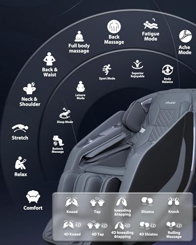 PUDO 2024 4D Massage Chair Full Body|Zero Gravity Shiatsu Massage Chairs Recliner with AI Voice with Heated SL Track Bluetooth Speaker Airbag Yoga Stretch, Foot Roller Auto Legrest (BlackGrey)