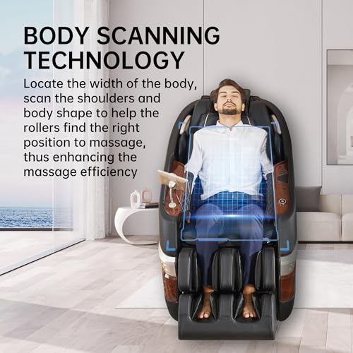 Real Relax Massage Chair Full Body, Zero Gravity SL-Track Shiatsu Recliner with Heat Yoga Stretch Bluetooth Foot Roller, F8