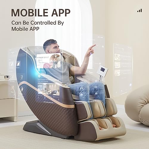 Real Relax Massage Chair, SL Track Full Body Zero Gravity Massage Recliner with Yoga Stretch APP Control, Favor 07 Brown