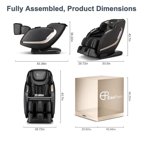 EASPEARL SL Track Massage Chair, Zero Gravity Massage Chairs Full Body with APP, Waist and Calf Heat, Thai Stretch, Body Scan, Shortcut Key, Bluetooth, Shiatsu Massage Recliner (Black)