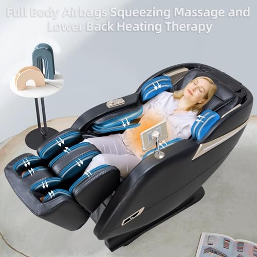 MassaMAX 2024 Full Body Massage Chair, Zero Gravity Recliner with Yoga Stretch, SL Track, Airbags, Heating, Touch Screen, and Foot Massage (MD906-Black)
