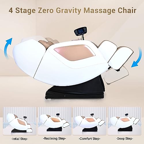 Mazzup Massage Chair Full Body with Heat, Full Body Zero Gravity Shiatsu Massage Chair, Kneading Massage Chair Recliner with SL-Track, Foot Massage, Bluetooth, USB Charging Port MU313 (White)