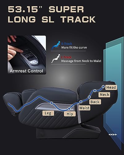 HealthRelife Massage Chair Full Body Recliner, with Heat Zero Gravity Air Pressure SL Track Intelligent Voice Control Airbags, Foot Roller Bluetooth Speaker Space-Saving Gift Mother's Day, Black