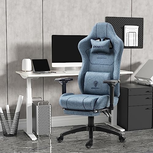 Dowinx Gaming Chair Tech Fabric with Pocket Spring Cushion, Ergonomic Computer Chair with Massage Lumbar Support and Footrest, Comfortable Reclining Game Office Chair 300lbs for Adult, Blue